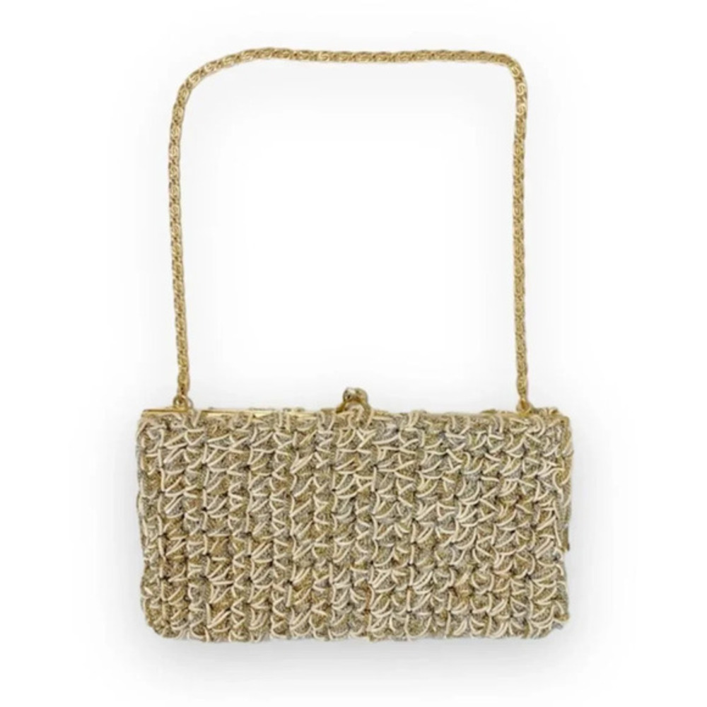 Vintage Gold Metallic Woven Evening Bag Chain Strap Creations by Solar Ltd Italy